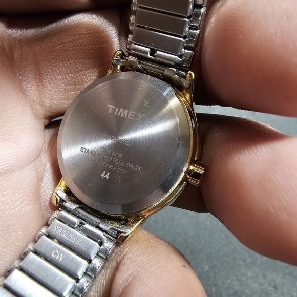 Timex Indiglo Ladies Quartz Watch Silver Gold Tone Date Just White Dial Working - Picture 5 of 9
